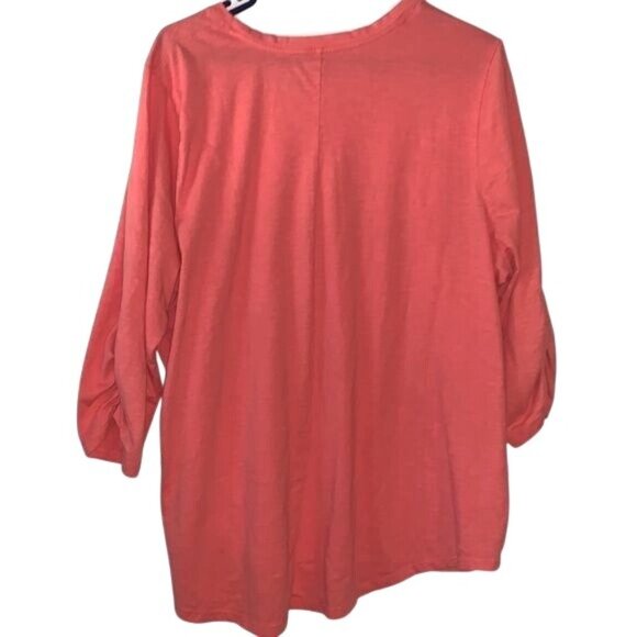 Lane Bryant Coral 3/4 Sleeve Ruched Tunic Top Plus Size 22/24 Cotton/Polyester W - Picture 3 of 9